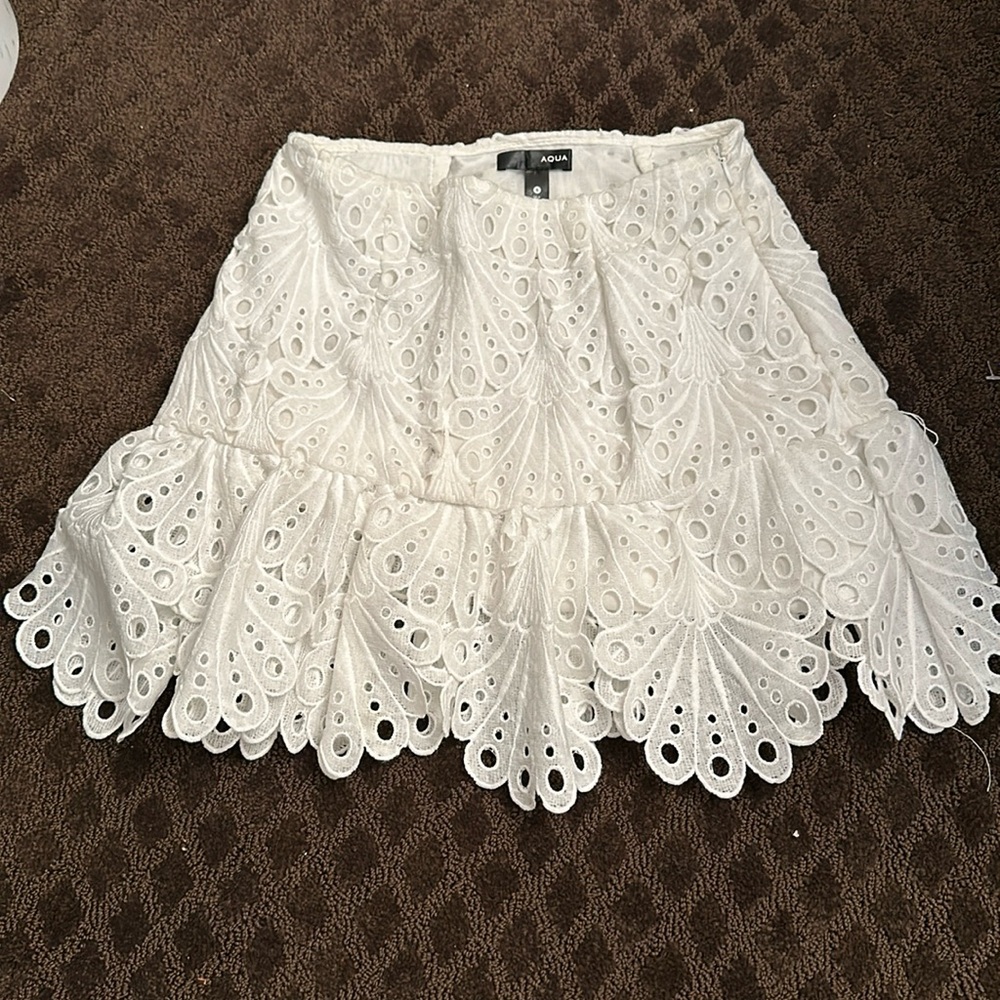Aqua White Ruffled A-Line Mini Skirt
